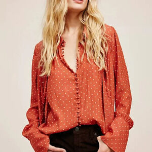 Free People New World Dotted Blouse size Medium